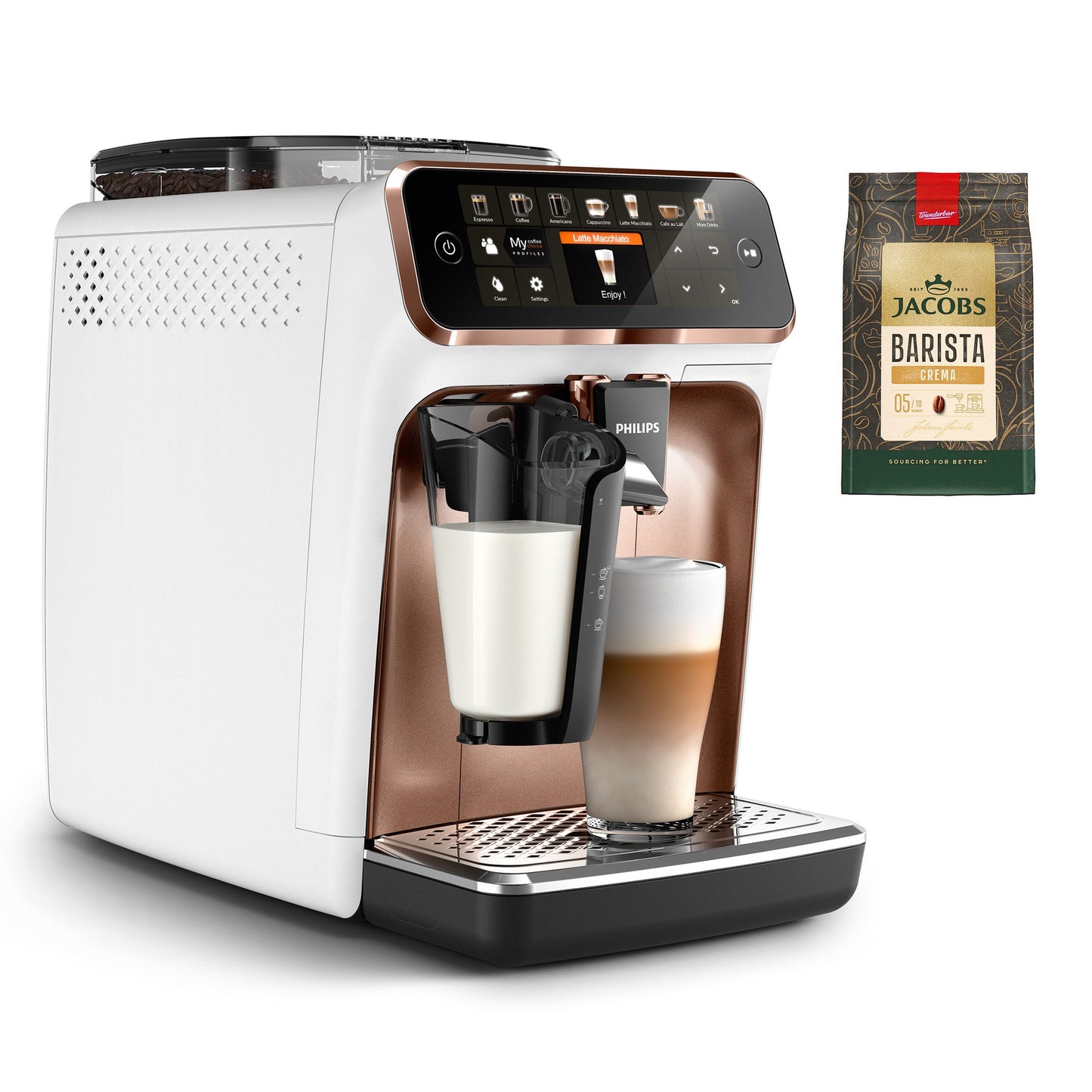 Kaffeevollautomat 5400 Series EP5443/70 LatteGo Milchsystem, AquaClean Filter, 12 Kaffeespezialitäten, 4 Benutzerprofilen - Weiß