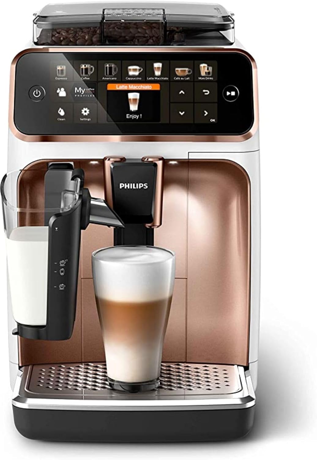 Kaffeevollautomat 5400 Series EP5443/70 LatteGo Milchsystem, AquaClean Filter, 12 Kaffeespezialitäten, 4 Benutzerprofilen - Weiß