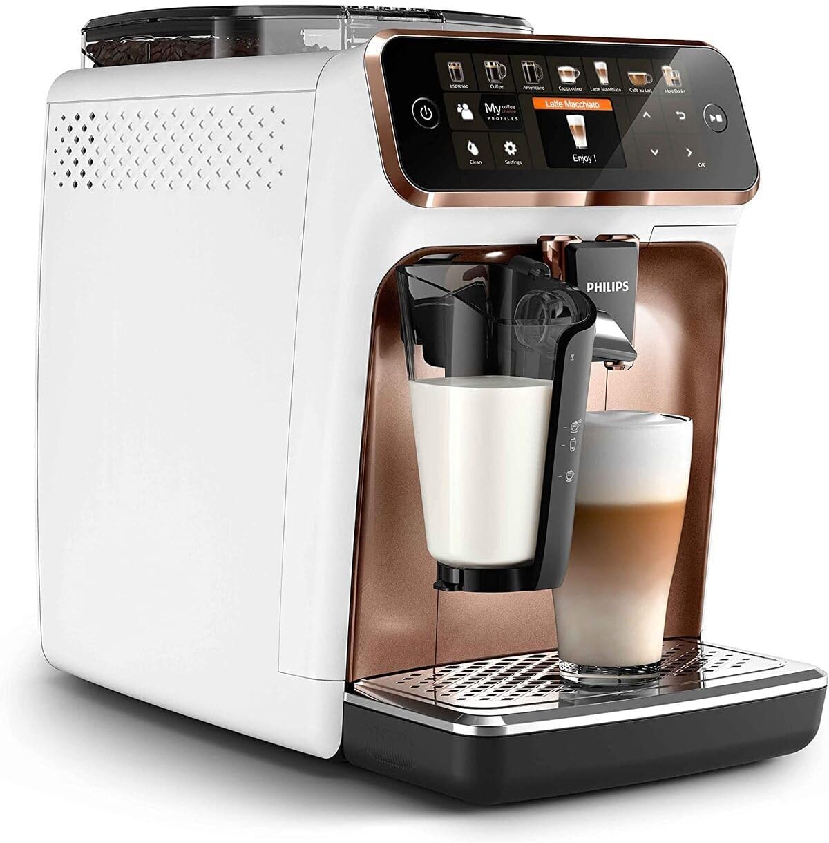 Kaffeevollautomat 5400 Series EP5443/70 LatteGo Milchsystem, AquaClean Filter, 12 Kaffeespezialitäten, 4 Benutzerprofilen - Weiß