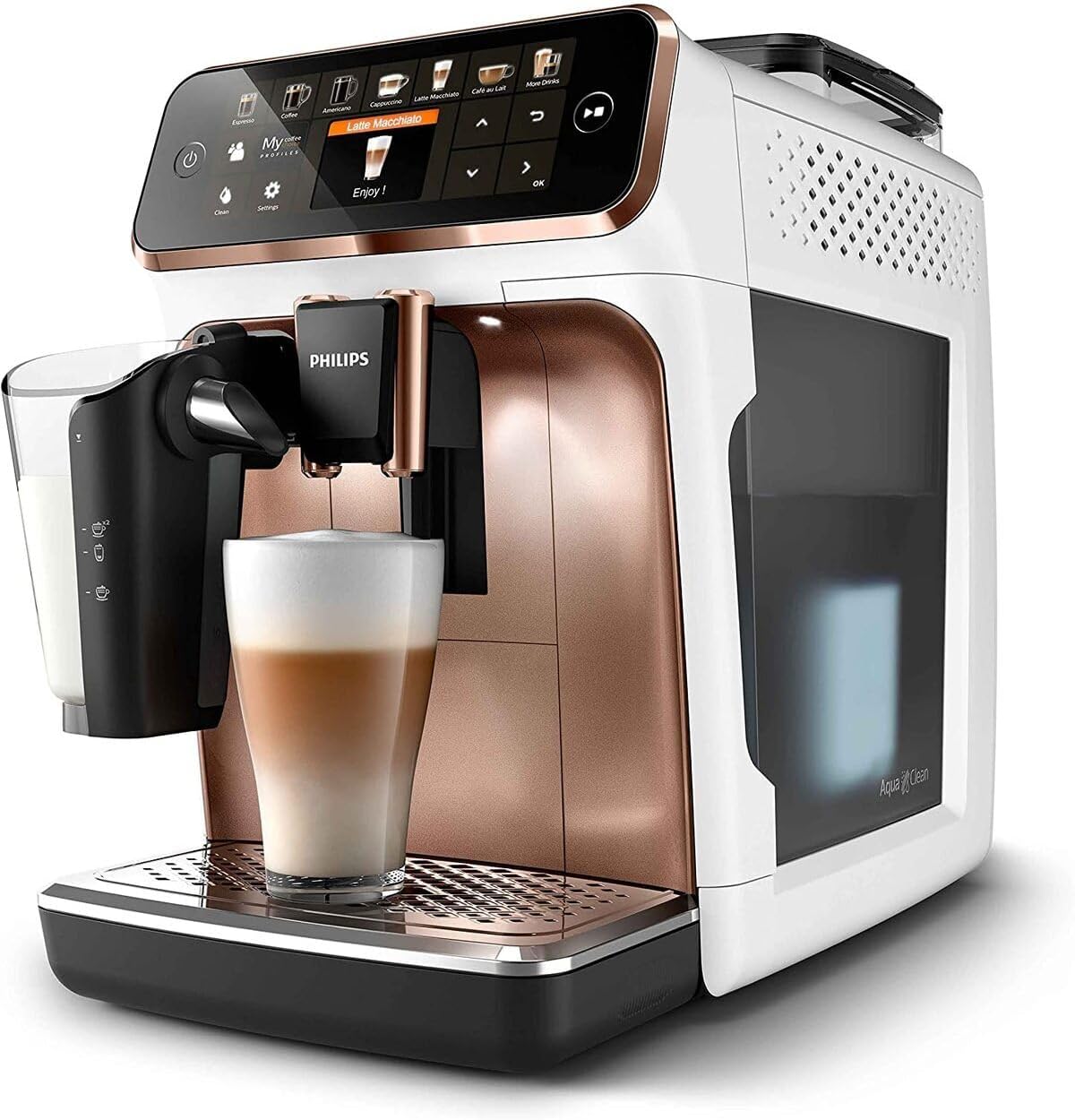 Kaffeevollautomat 5400 Series EP5443/70 LatteGo Milchsystem, AquaClean Filter, 12 Kaffeespezialitäten, 4 Benutzerprofilen - Weiß